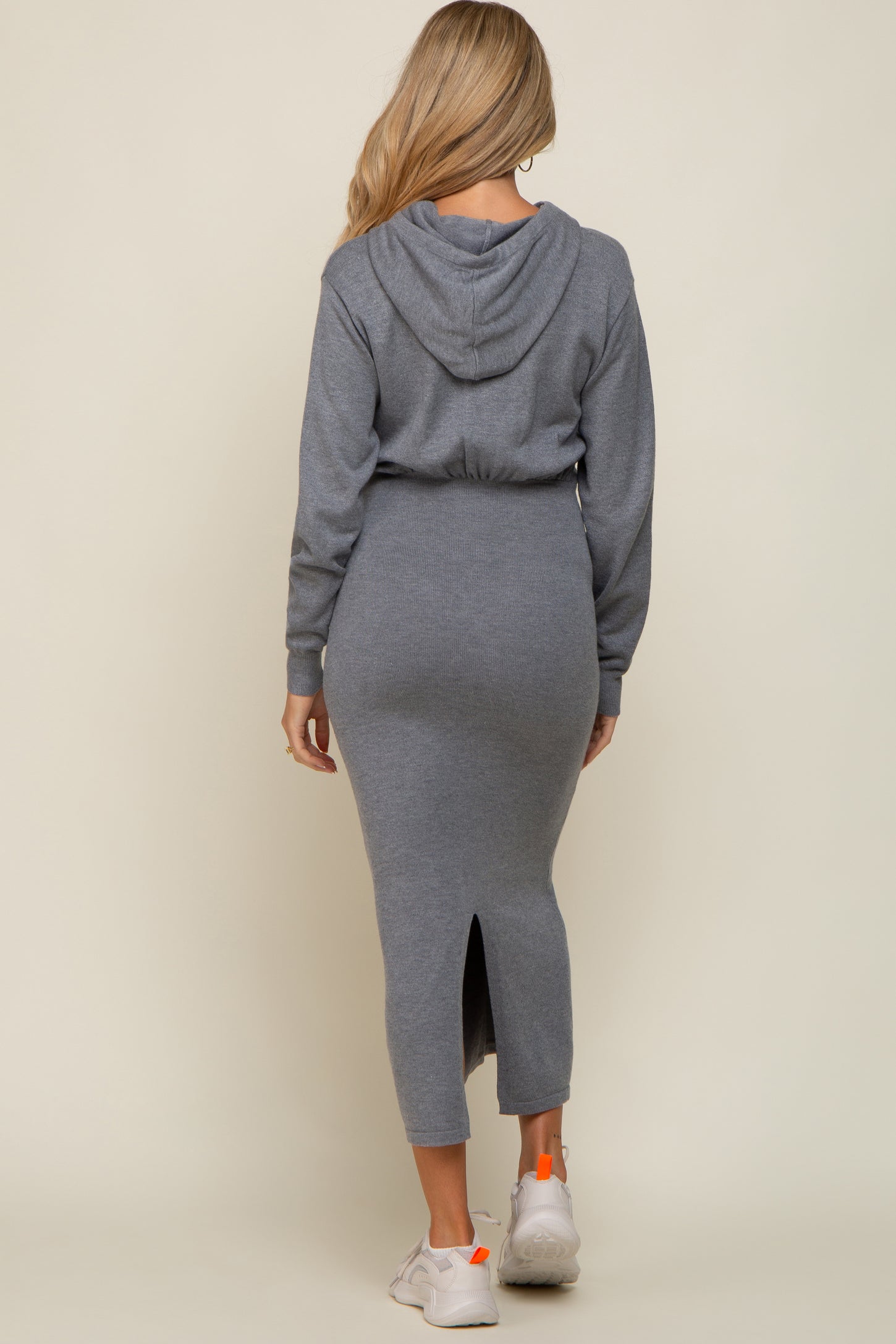 Heather Grey Knit Hooded Long Sleeve Maternity Dress Heather Grey Knit Hooded Long Sleeve Maternity Dress