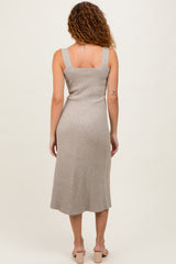 Beige Sweater Knit A-Line Midi Dress