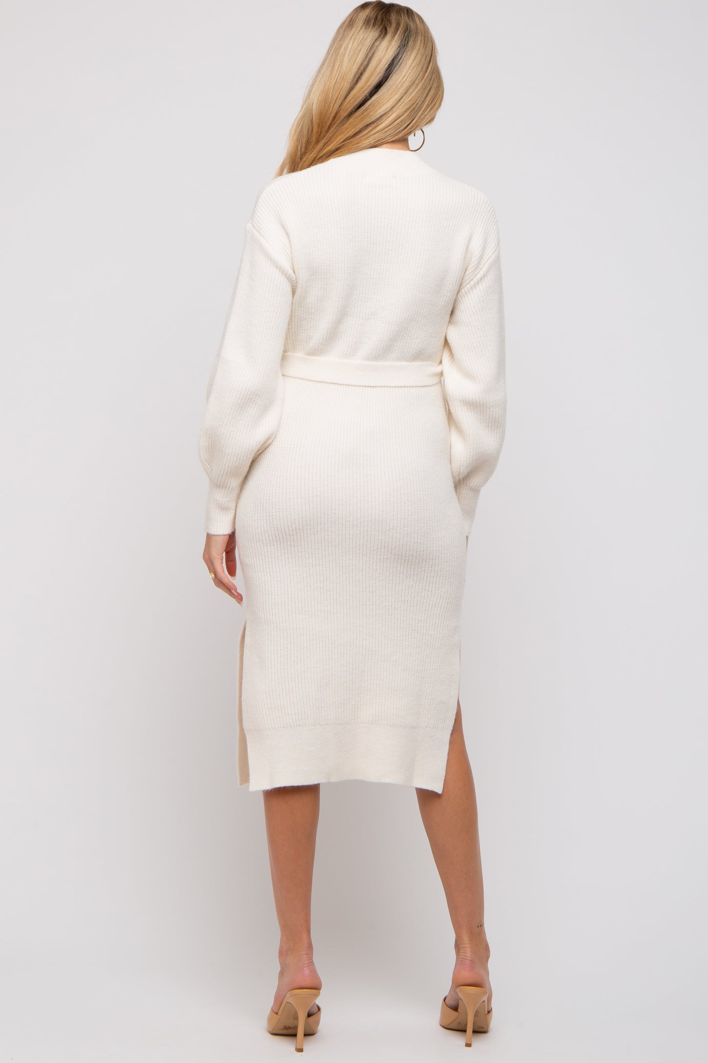Ivory Side Slit Maternity Sweater Midi Dress PinkBlush Ivory Side Slit Maternity Sweater Midi Dress PinkBlush