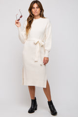 Ivory Side Slit Maternity Sweater Midi Dress