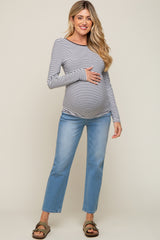Ivory Striped Long Sleeve Scoop Back Top