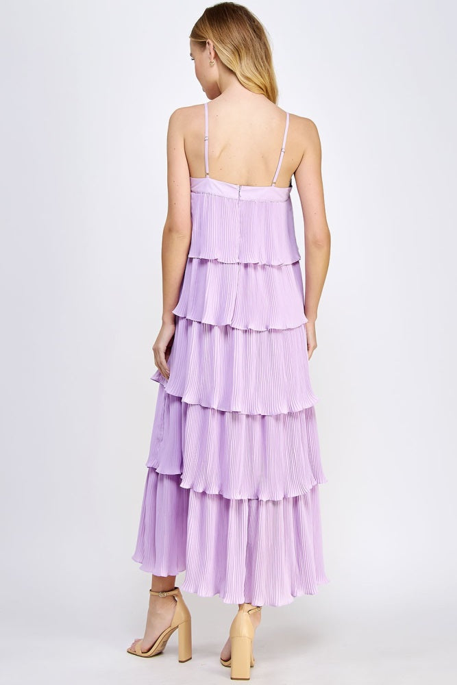 Lilac Pleated Tiered Maxi Dress