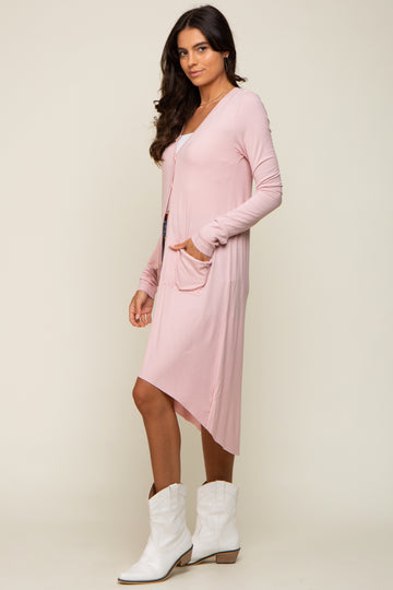 Light Pink Button Front Knit Cardigan