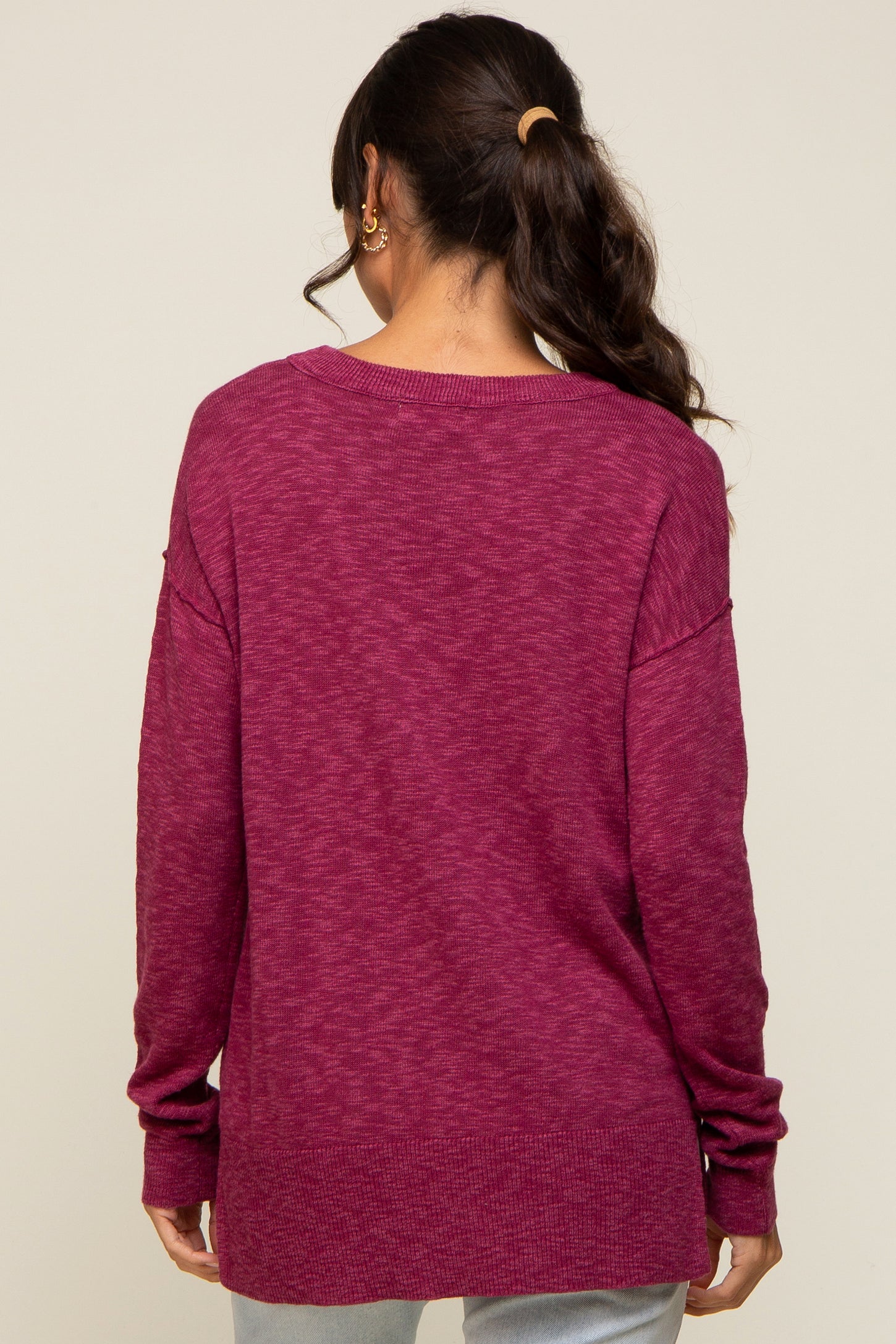 Magenta Knit Long Sleeve Top