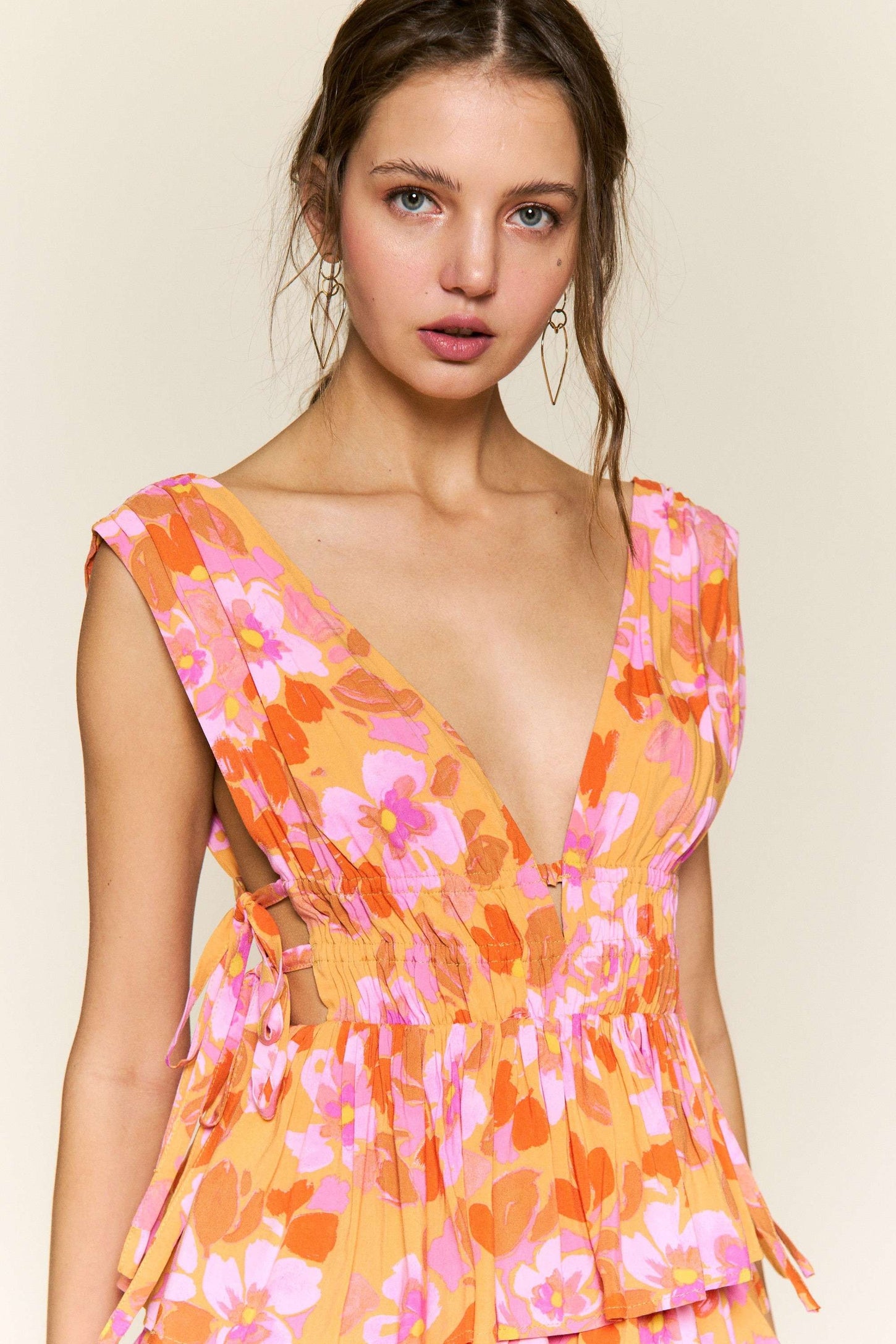 Orange Floral Mini Dress Large
