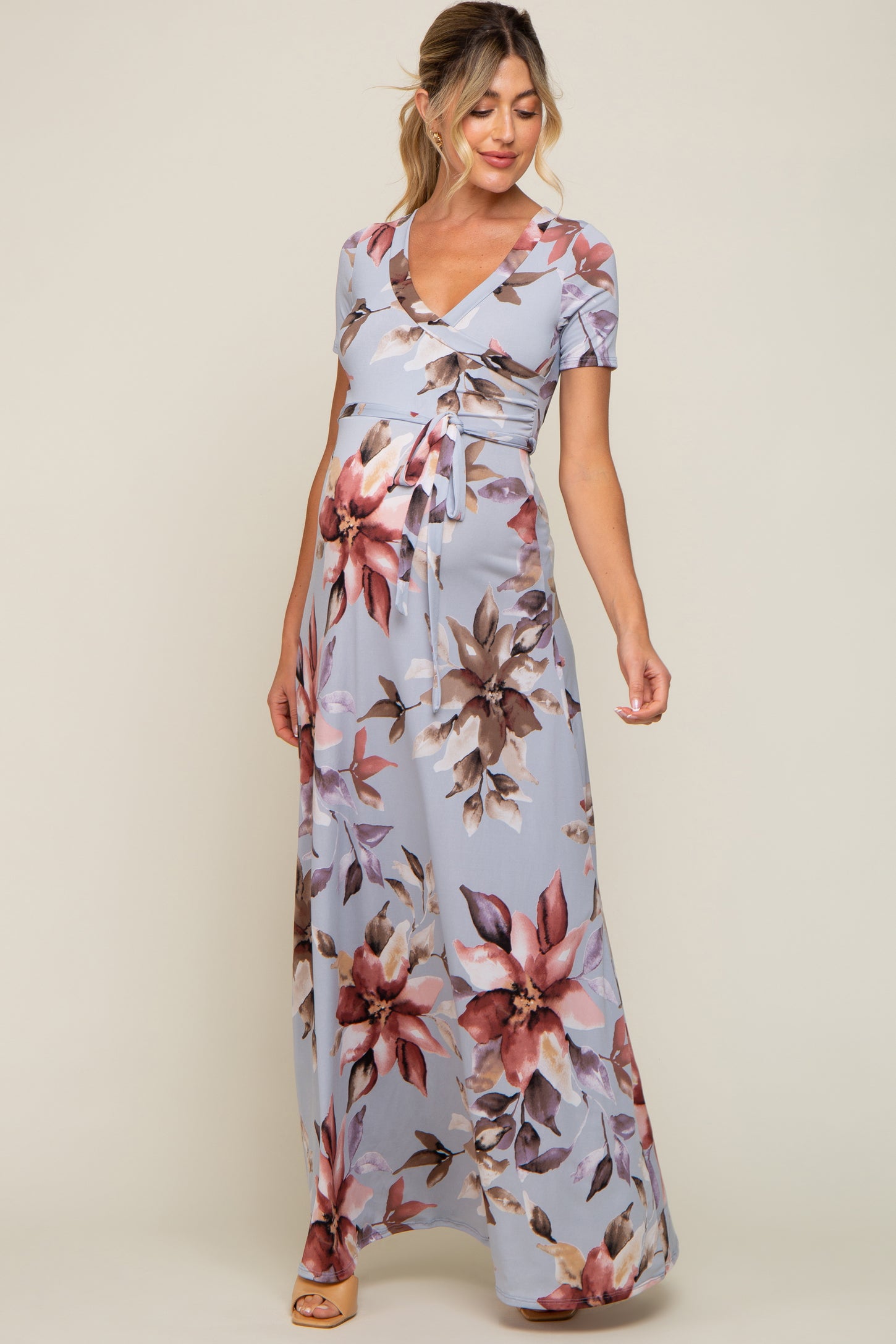 Light Blue Floral Maternity Wrap Dress – PinkBlush