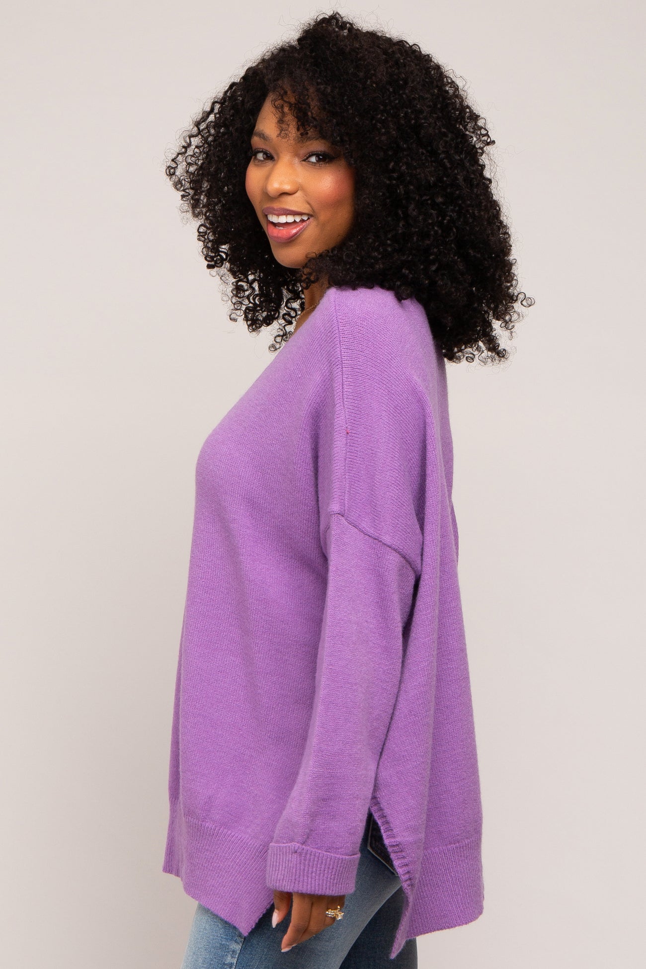 Purple Dolman Sleeve Side Slit Sweater – PinkBlush