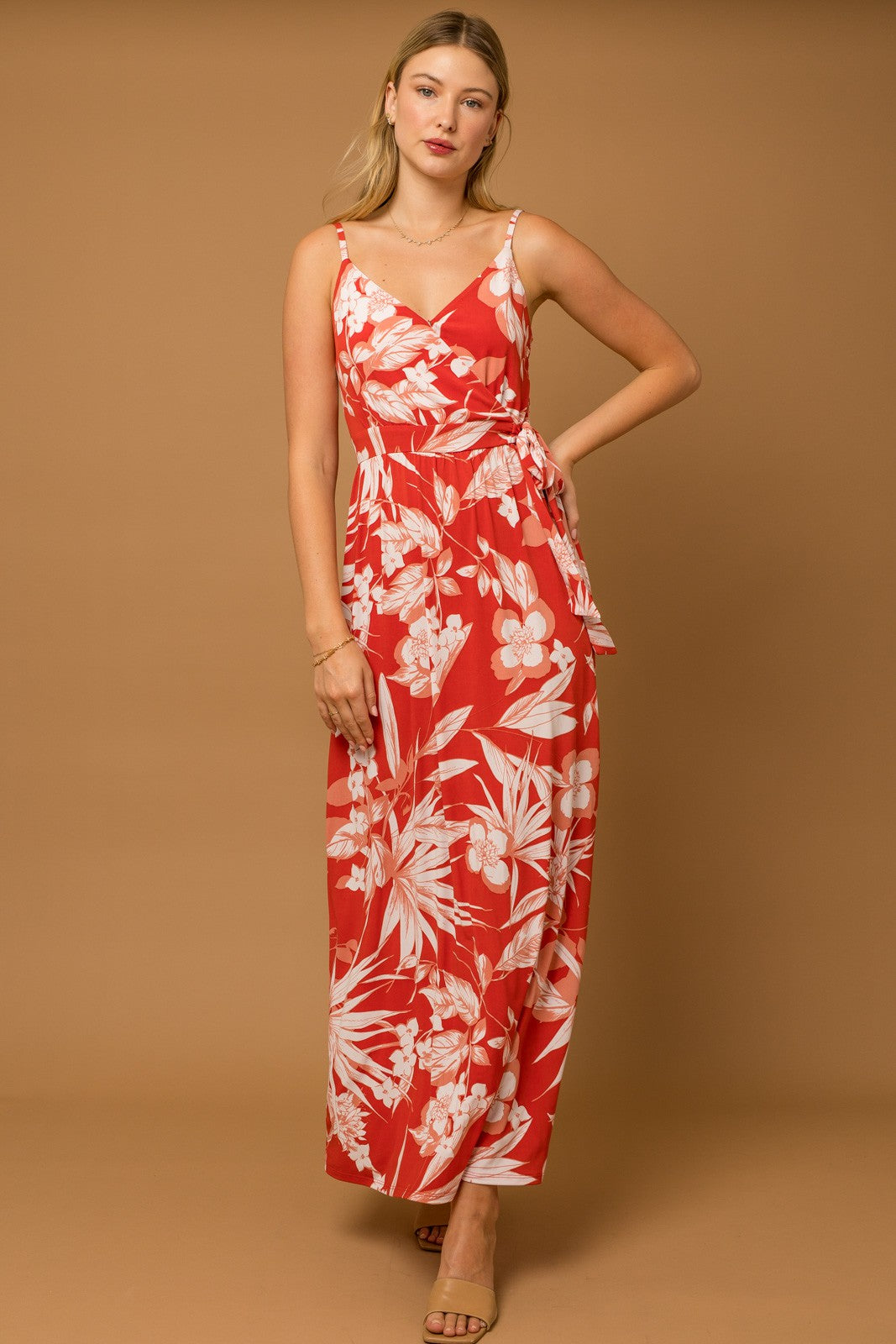 red floral print wrap dress Red Circle Flowers Block Print Cotton Ruffle Midi Wrap Dress 36" / Custom Height (Free)