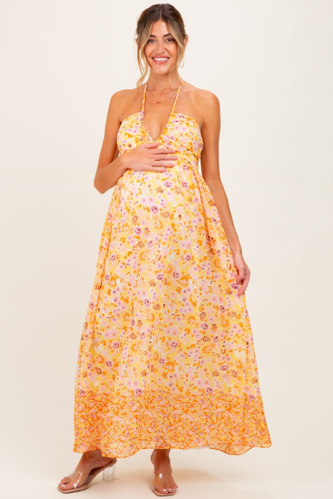 orange print maternity dress Orange Print Back Cutout Maternity Maxi Dress PinkBlush