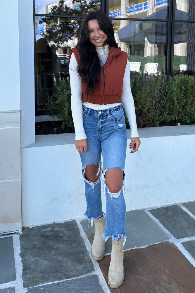 Cream Ribbed Fitted Long Sleeve Top