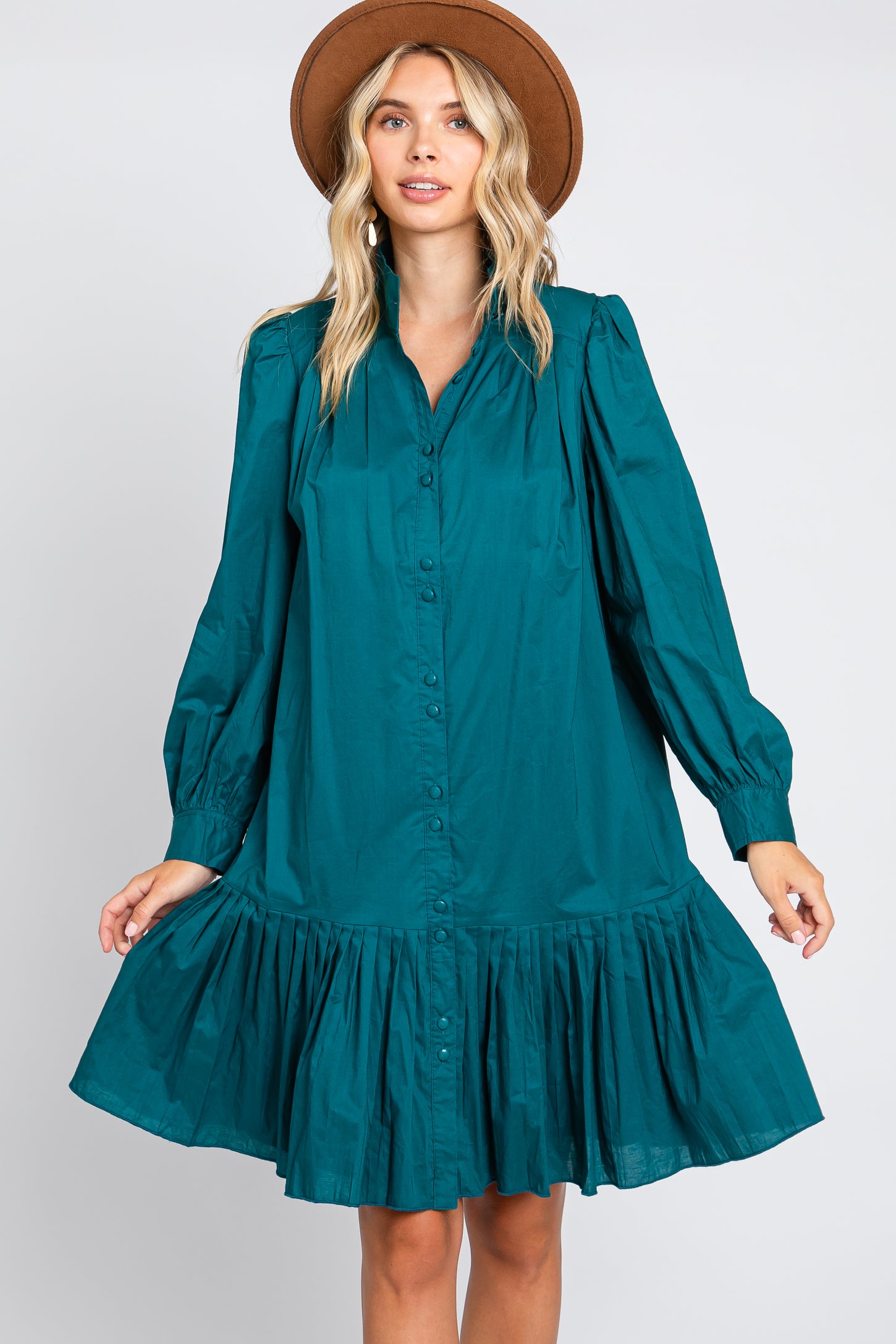 green button up dress long sleeve Chouyatou Women's Casual Down Shirt Elegant P CHOUYATOU and perfect for everyday wear or work. Hunter Green Button Down High