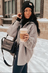 Grey Colorblock Fleece Shirt Jacket