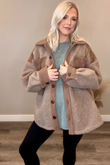 Mocha Colorblock Fleece Shirt Jacket