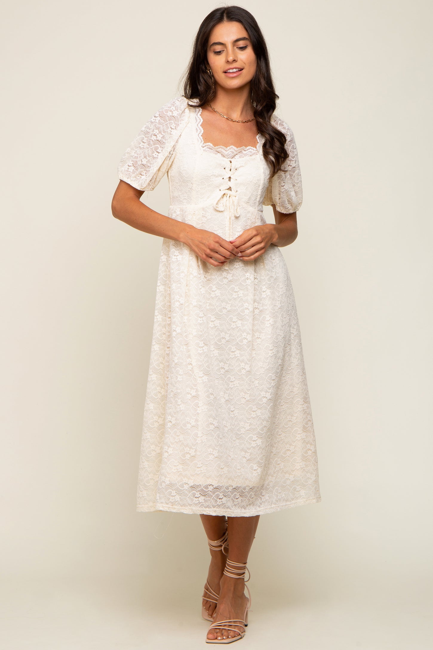 cream lace cut out dress Lace Cutout Half Sleeve Mini Dress Cream / S
