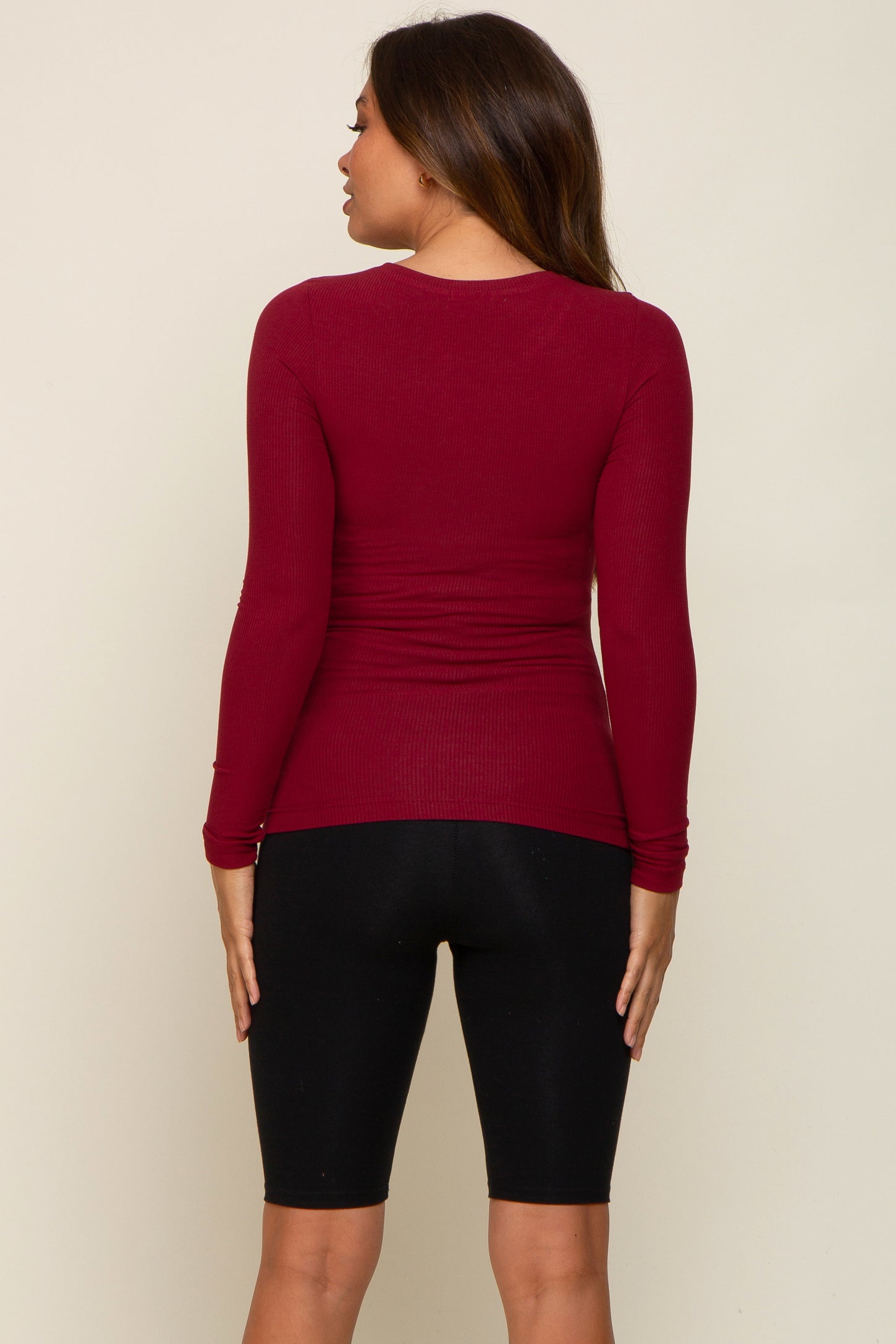 Burgundy Ribbed Long Sleeve Maternity Top