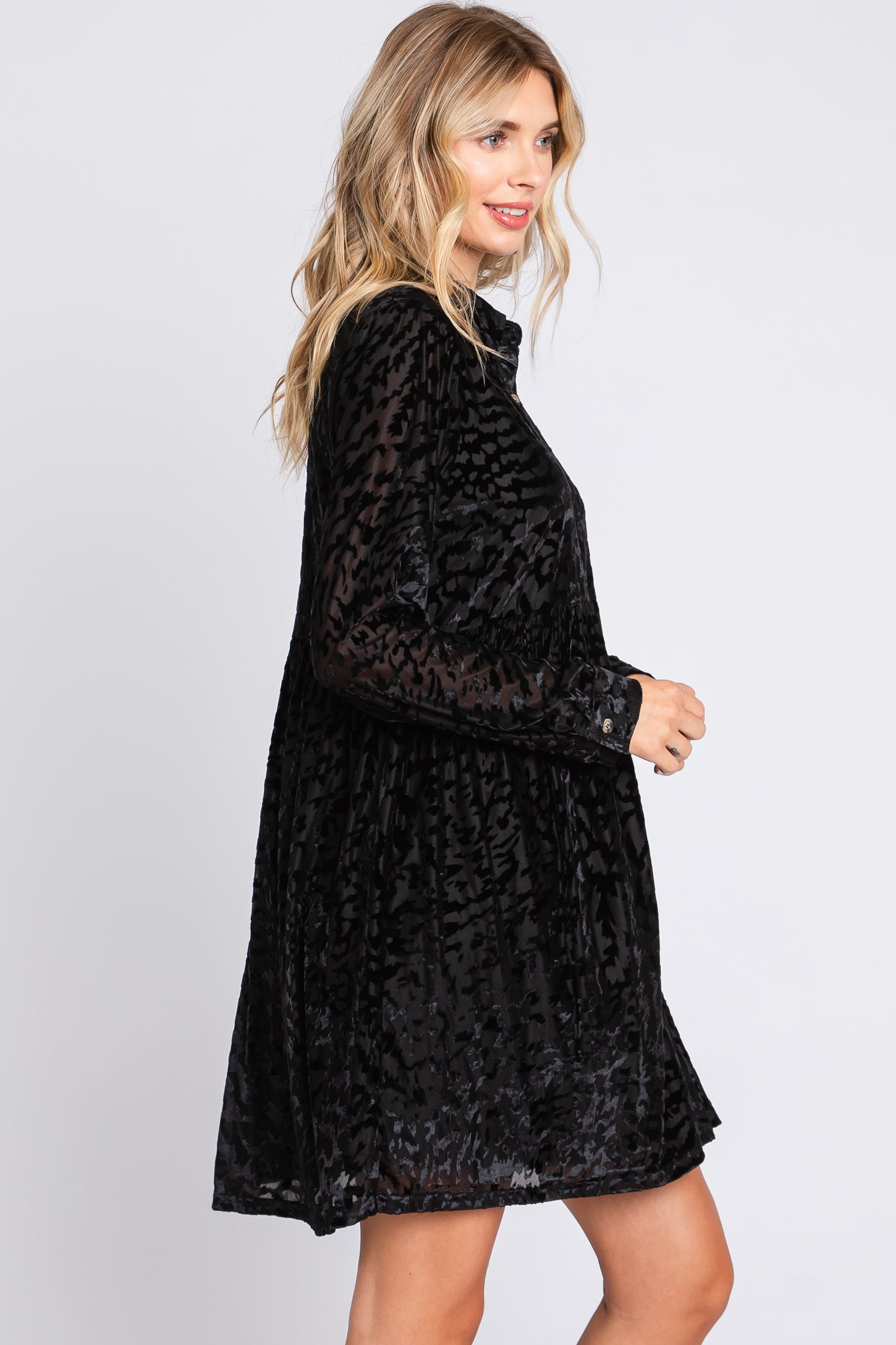 Black Burnout Velvet Button Up Dress PinkBlush Black Burnout Velvet Button Up Dress PinkBlush