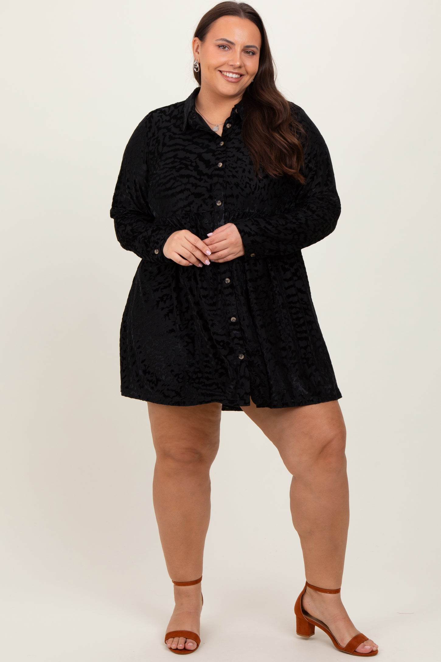 Black Burnout Velvet Maternity Plus Button Up Dress PinkBlush Black Burnout Velvet Maternity Plus Button Up Dress PinkBlush