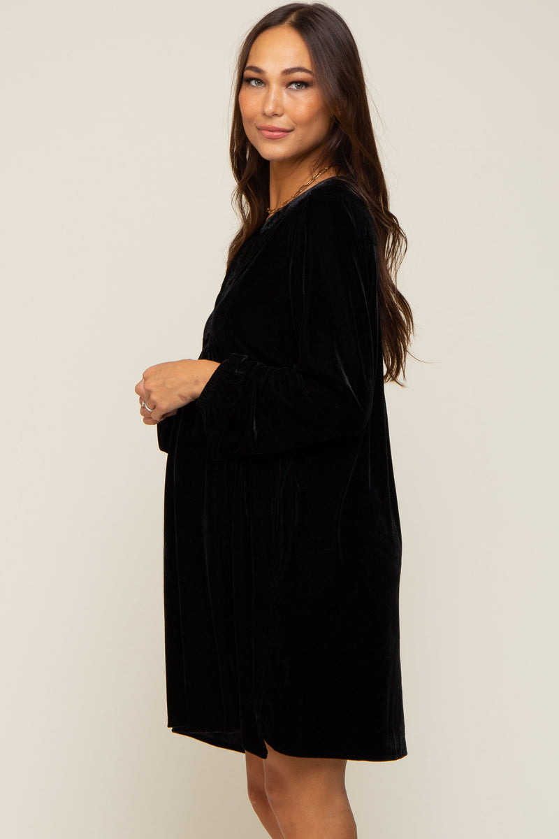 Black V-Neck Velvet Maternity Dress – PinkBlush