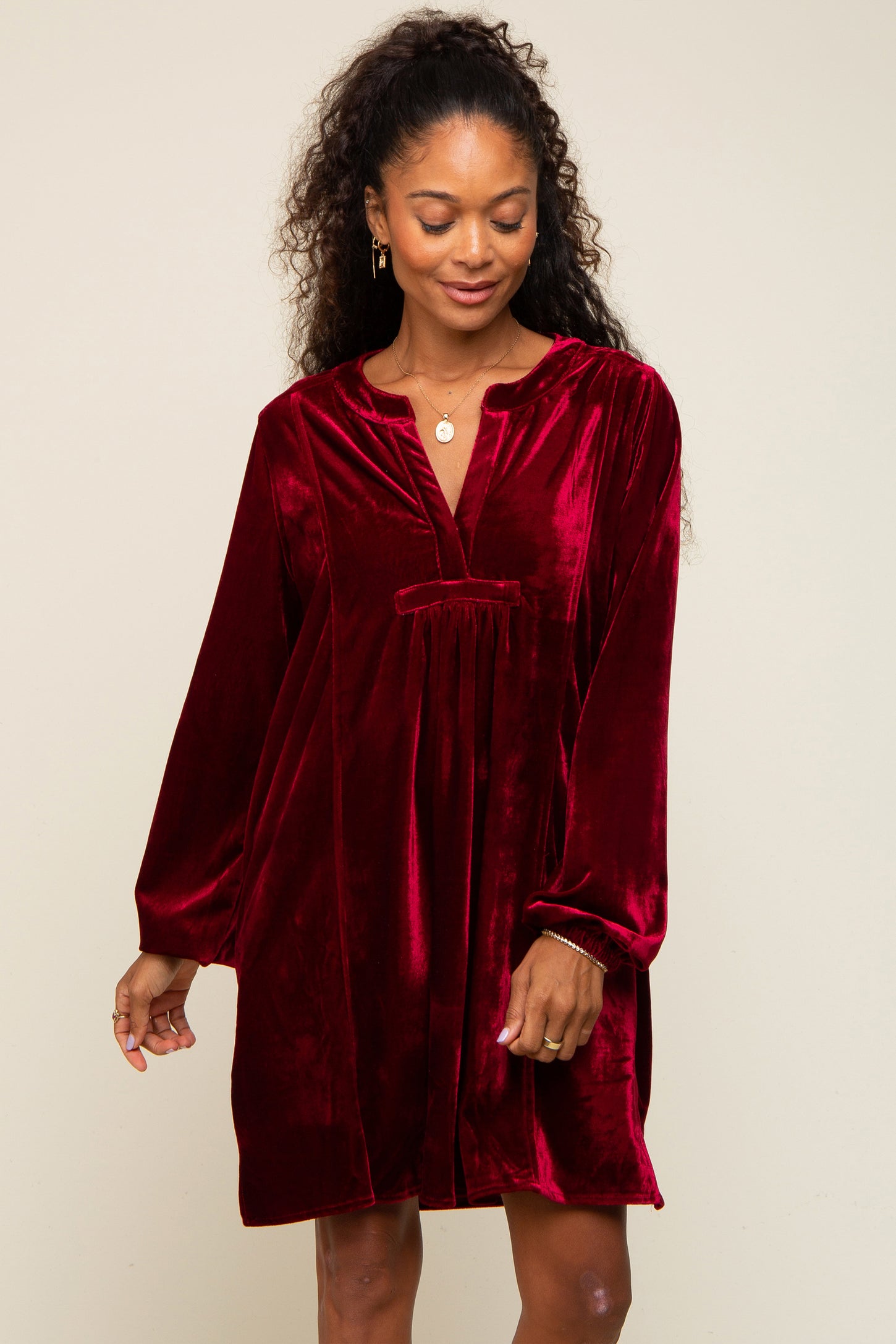 Burgundy V-Neck Velvet Maternity Dress PinkBlush Burgundy V-Neck Velvet Maternity Dress PinkBlush