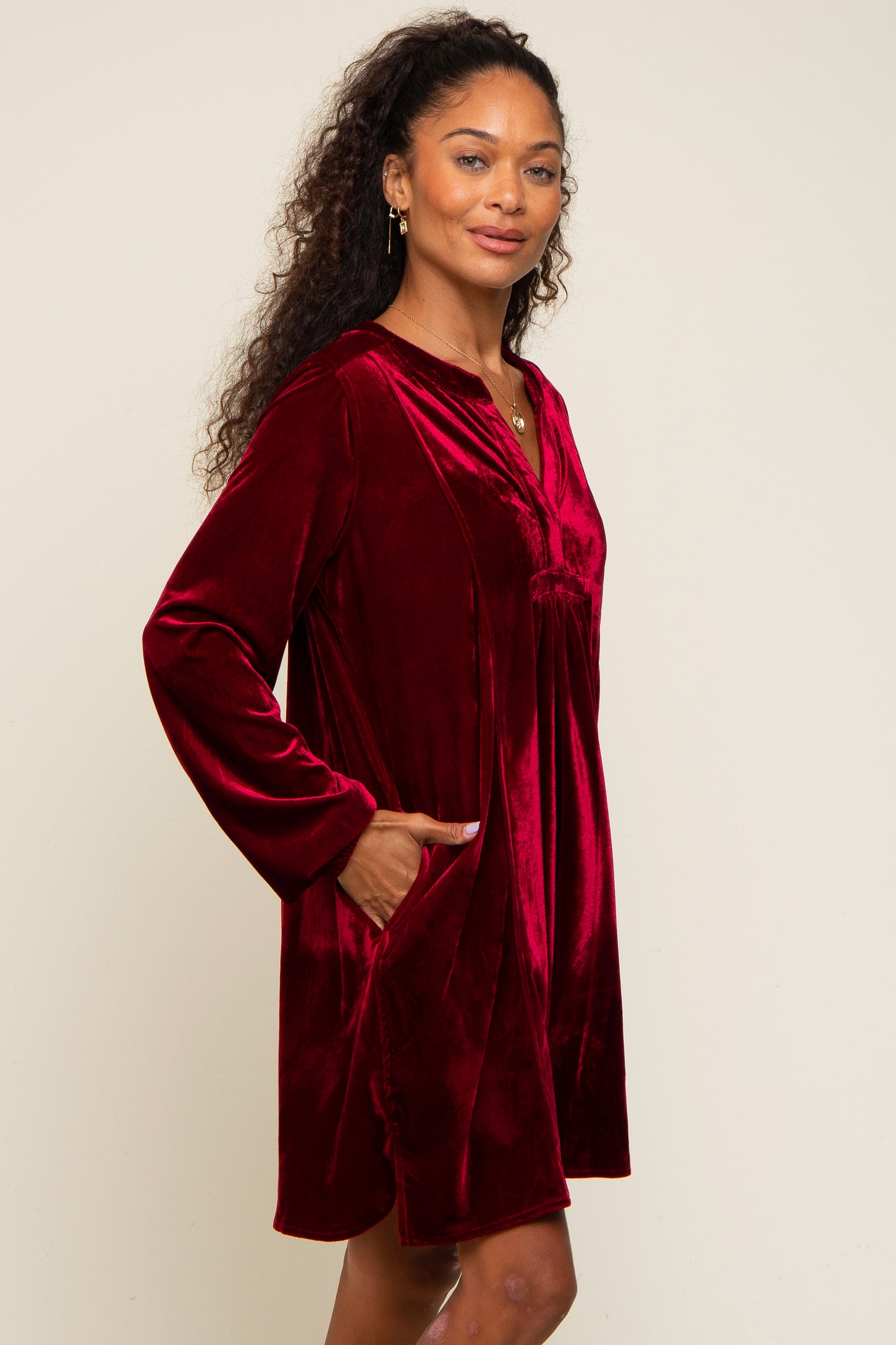 Burgundy V-Neck Velvet Dress PinkBlush Burgundy V-Neck Velvet Dress PinkBlush