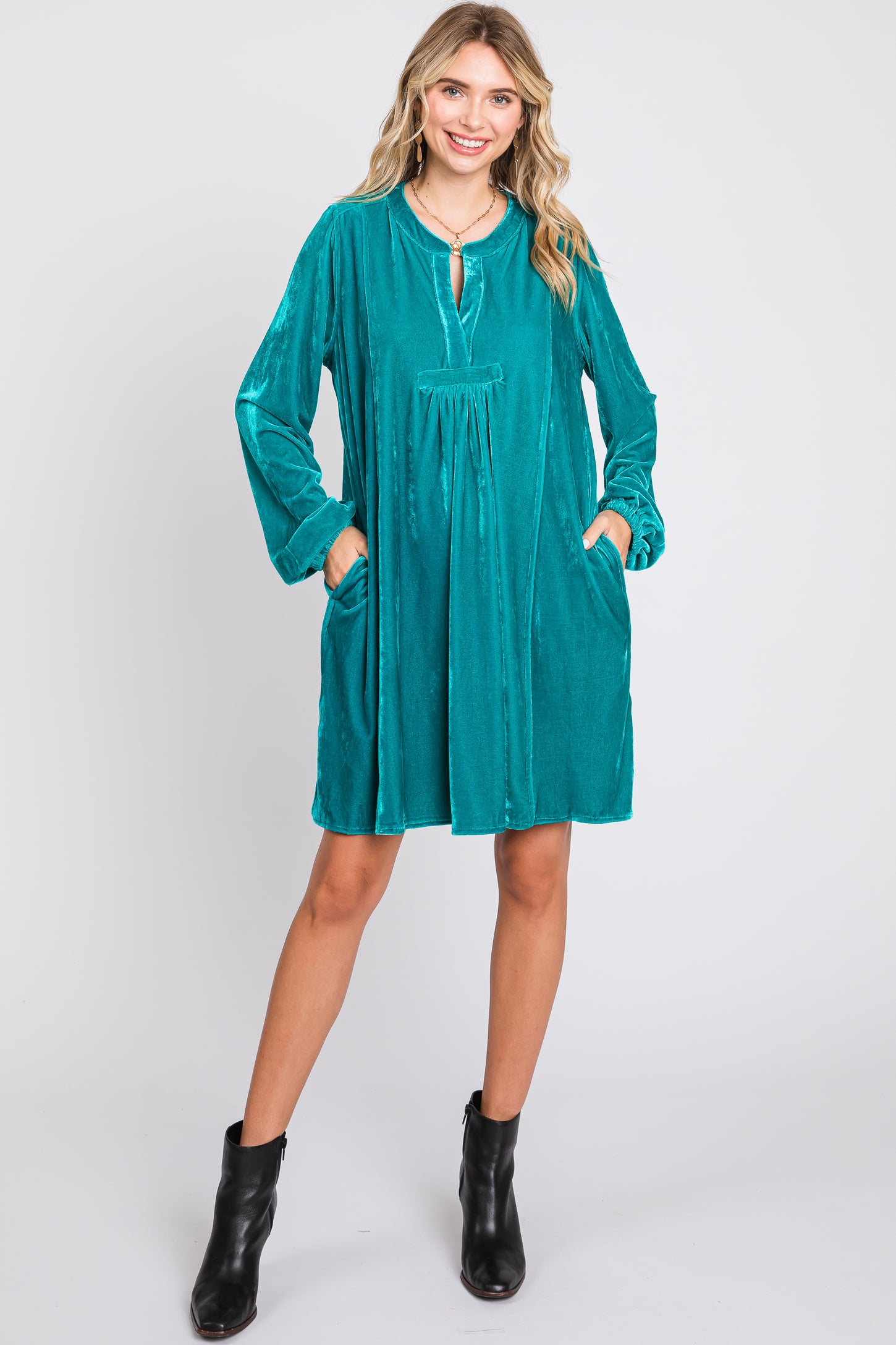 emerald green velvet maternity dress Forest Green Velvet Ruched Bell Sleeve Maternity Dress PinkBlush