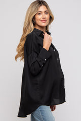 Black Striped Button Up Maternity Top