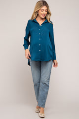 Dark Teal Striped Button Up Maternity Top