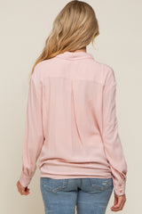 Pink Collared Button Down Knotted Maternity Shirt