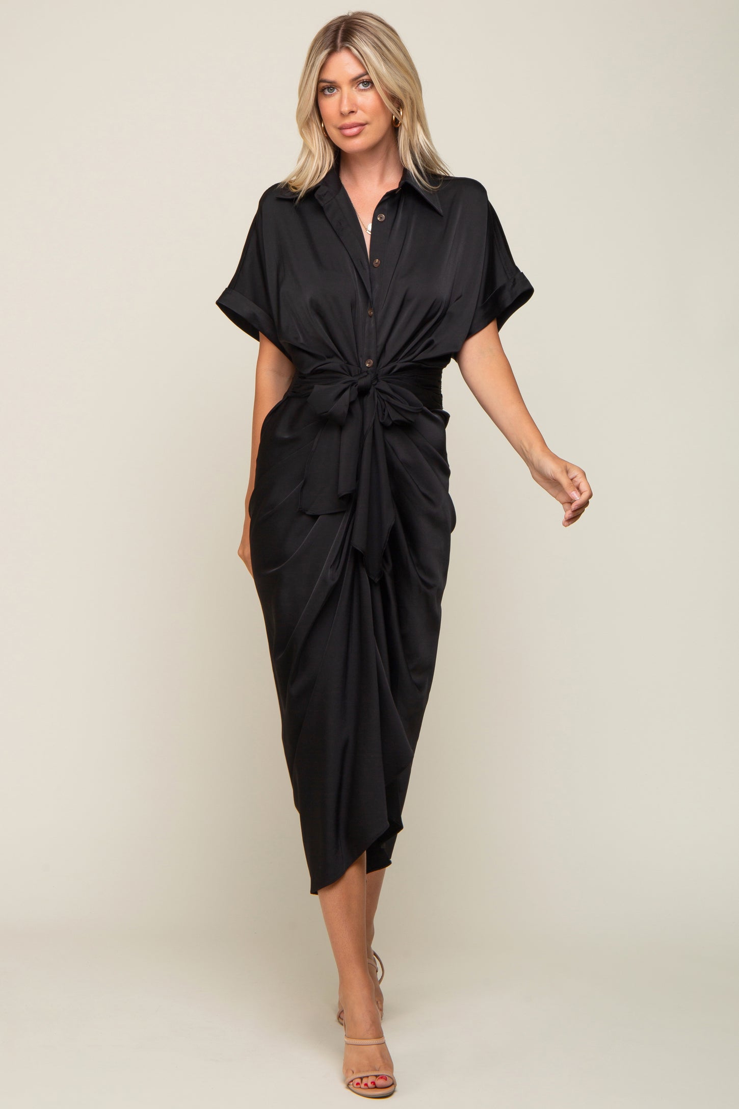 satin button midi dress Wine Oasis Occasion Petite Satin Button Midi Dress
