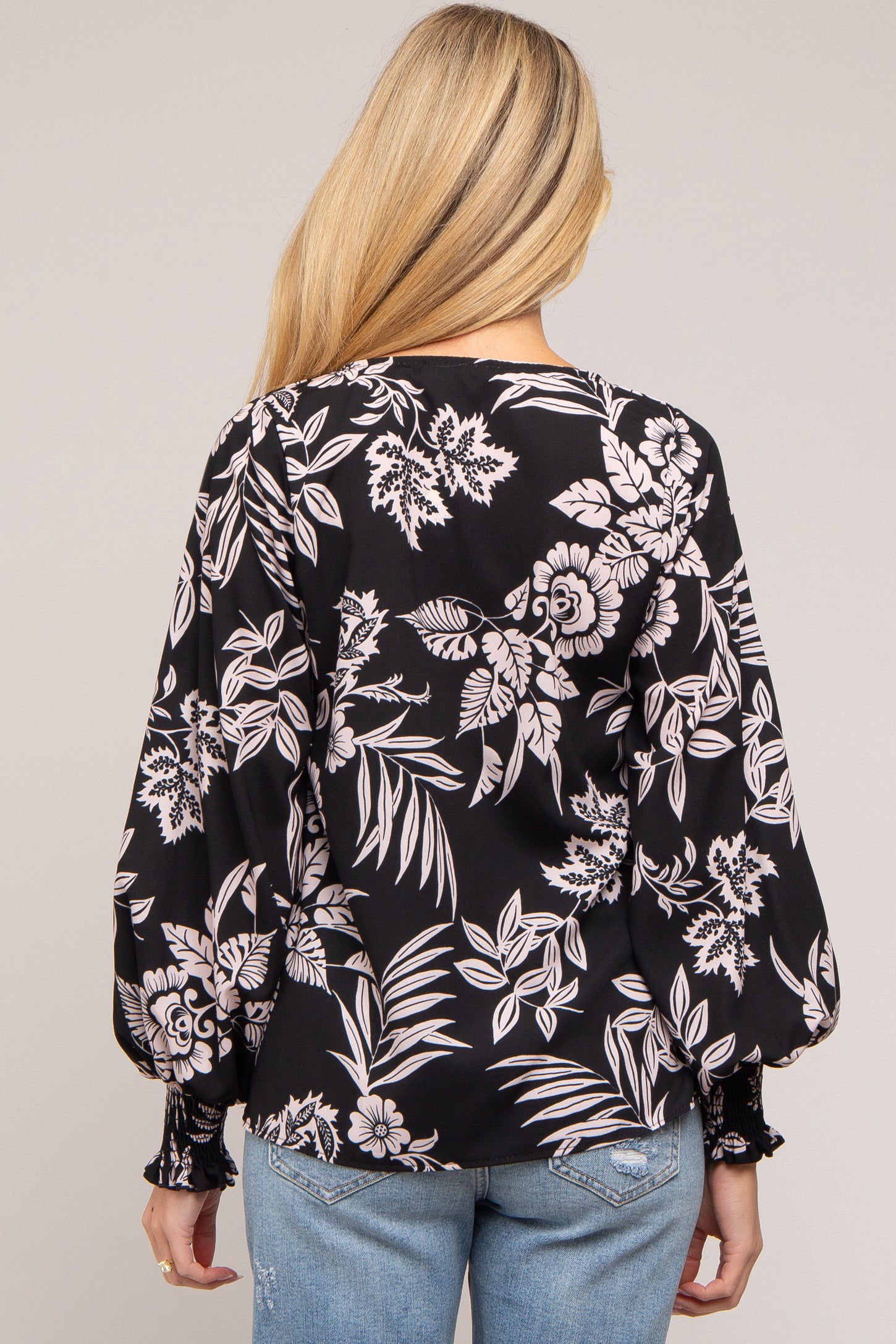 Black Floral V-Neck Long Sleeve Maternity Blouse