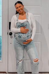 Light Wash Distressed Maternity Overalls