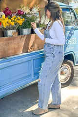 Light Wash Distressed Maternity Overalls