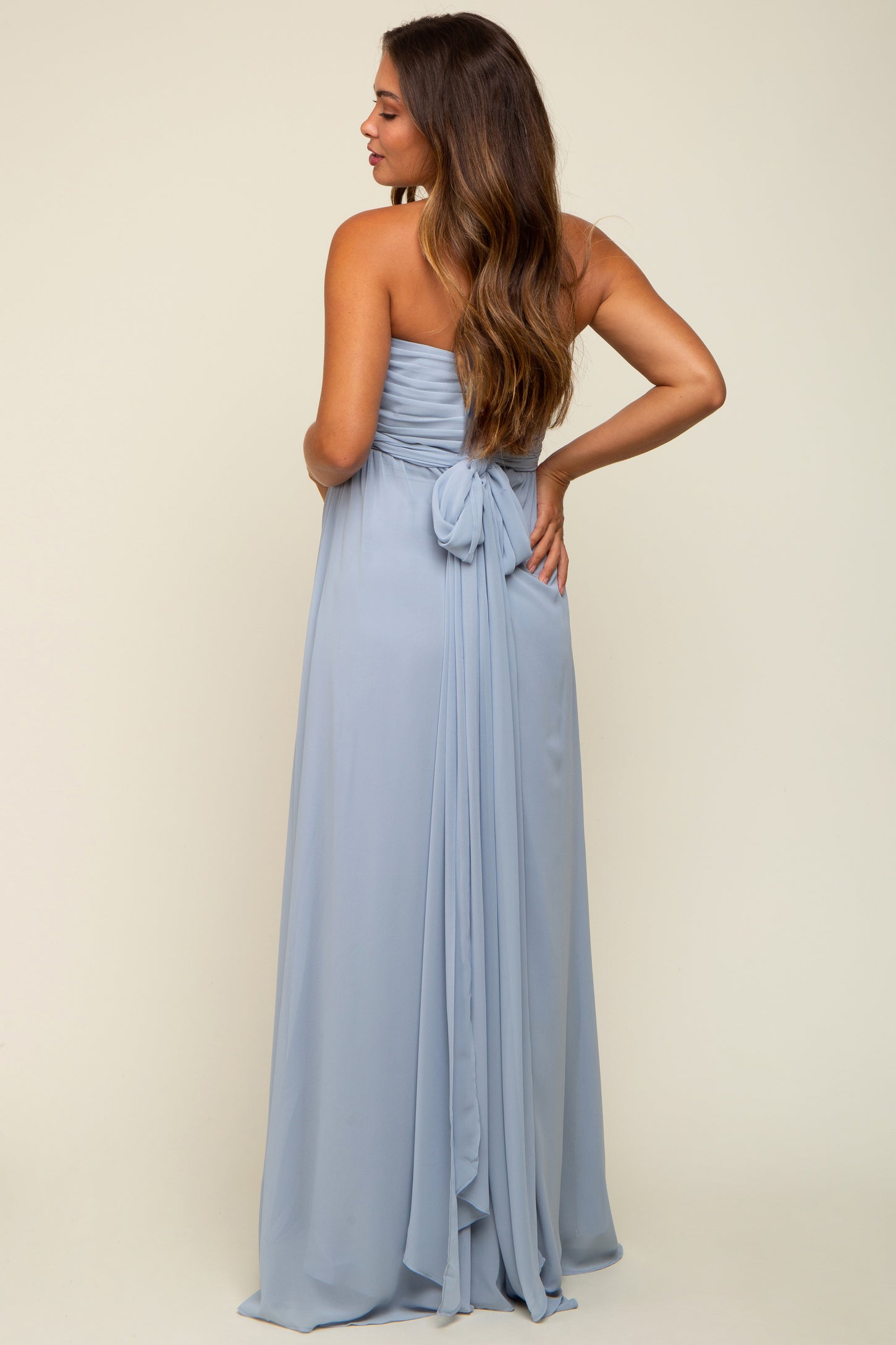 light blue chiffon maternity dress Dusty Blue Tulle Maternity Gown: Long Sleeve Photo Shoot Dress