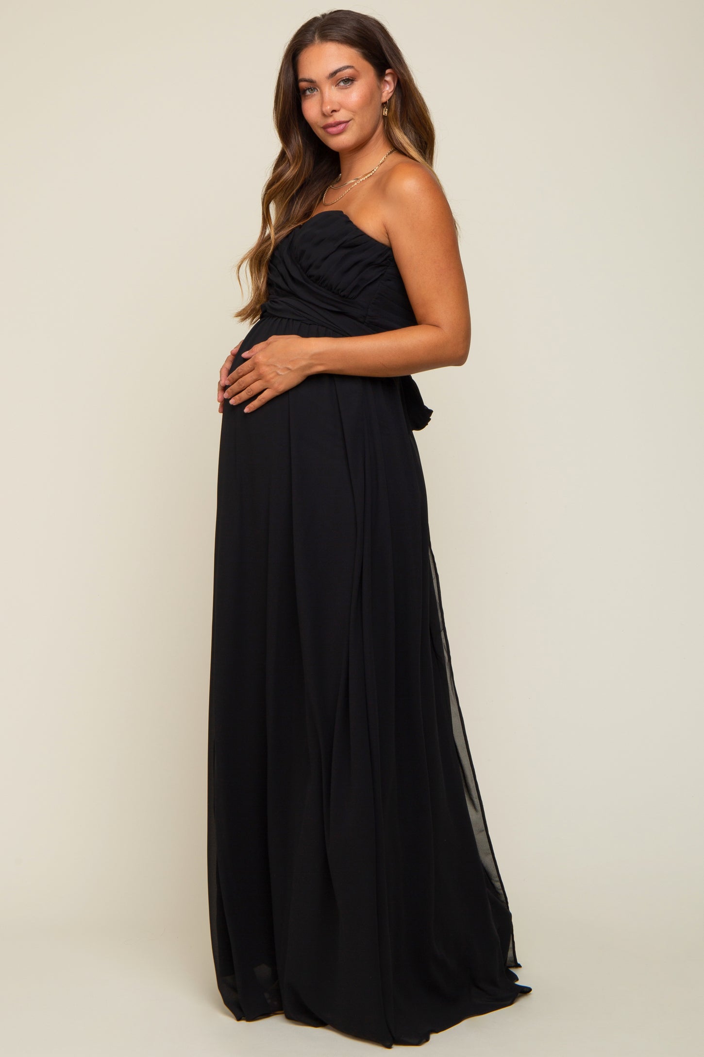 black chiffon maternity dress Pinkblush Black Chiffon Short Sleeve Maternity Maxi Dress Large