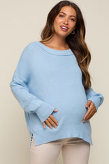 Light Blue Exposed Seam Side Slit Maternity Sweater