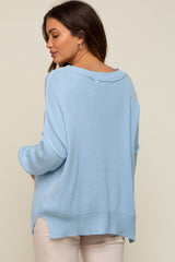 Light Blue Exposed Seam Side Slit Maternity Sweater