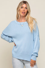 Light Blue Exposed Seam Side Slit Sweater