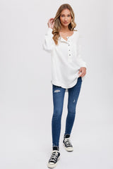Ivory Lightweight Button Front Tunic Top