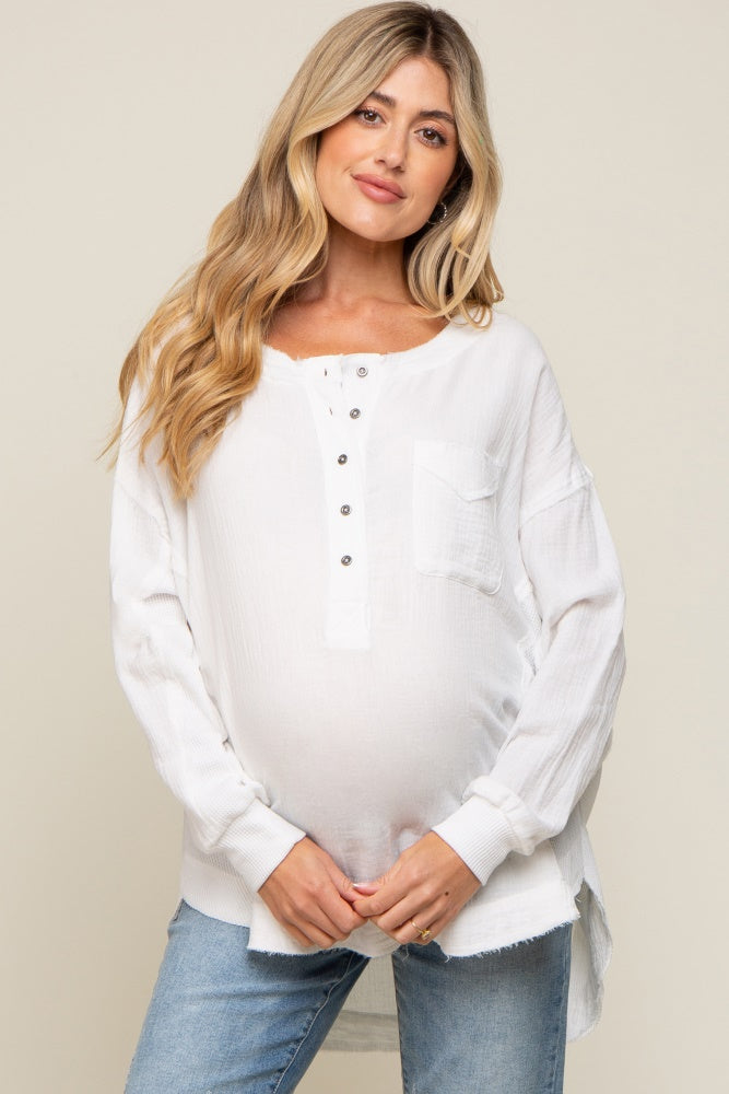 Ivory Lightweight Button Front Maternity Tunic Top – PinkBlush