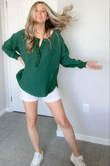 Forest Green Lightweight Button Front Tunic Top