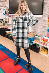 Black Plaid Fleece Long Shirt Jacket