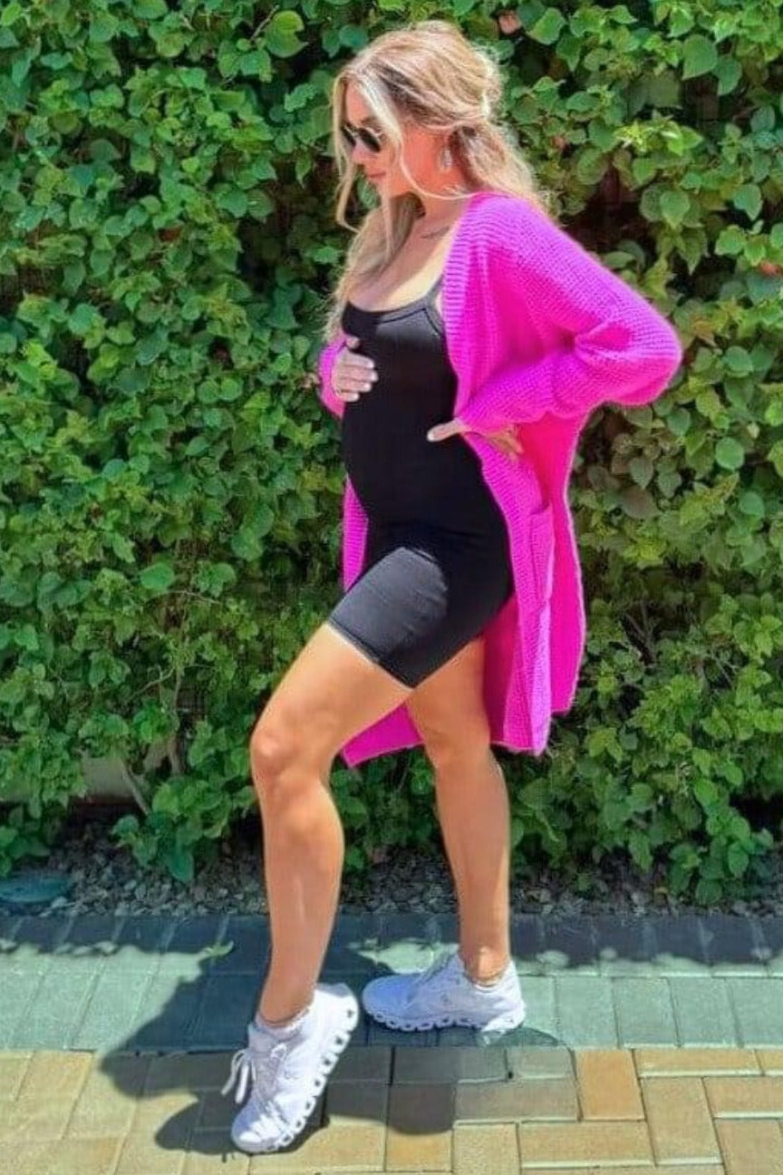 Fuchsia Chunky Waffle Knit Maternity Cardigan