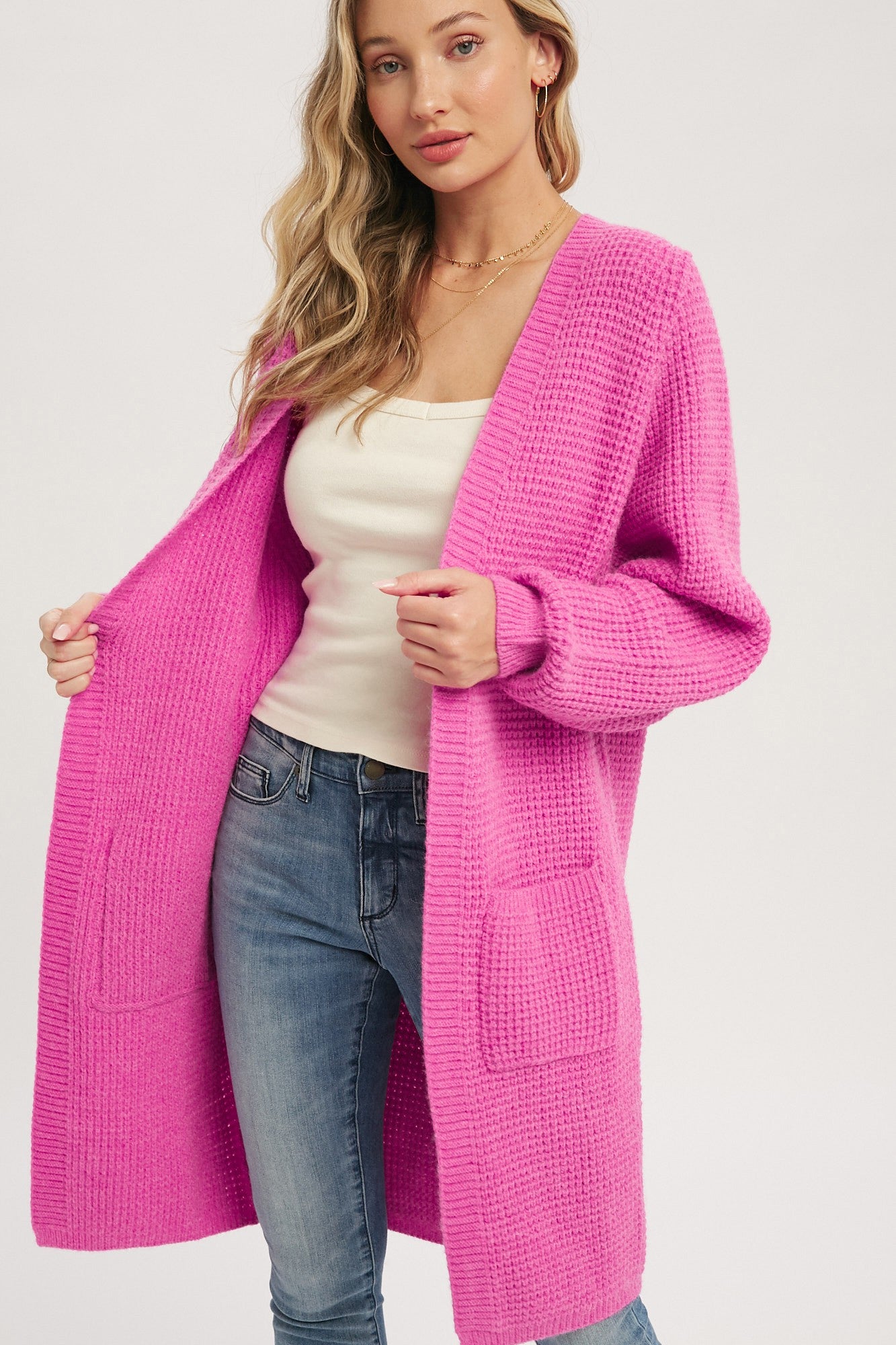 Fuchsia Chunky Waffle Knit Cardigan – PinkBlush