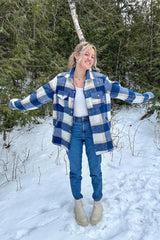 Navy Plaid Fleece Shirt Jacket