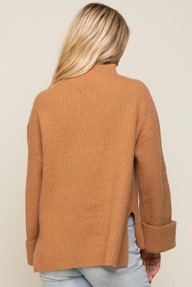 Camel Mock Neck Chunky Knit Sweater – PinkBlush