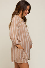 Light Mocha Printed Front Button Maternity Romper