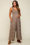 Mocha Sleeveless Floral Smocked Ruffle Maternity Jumpsuit