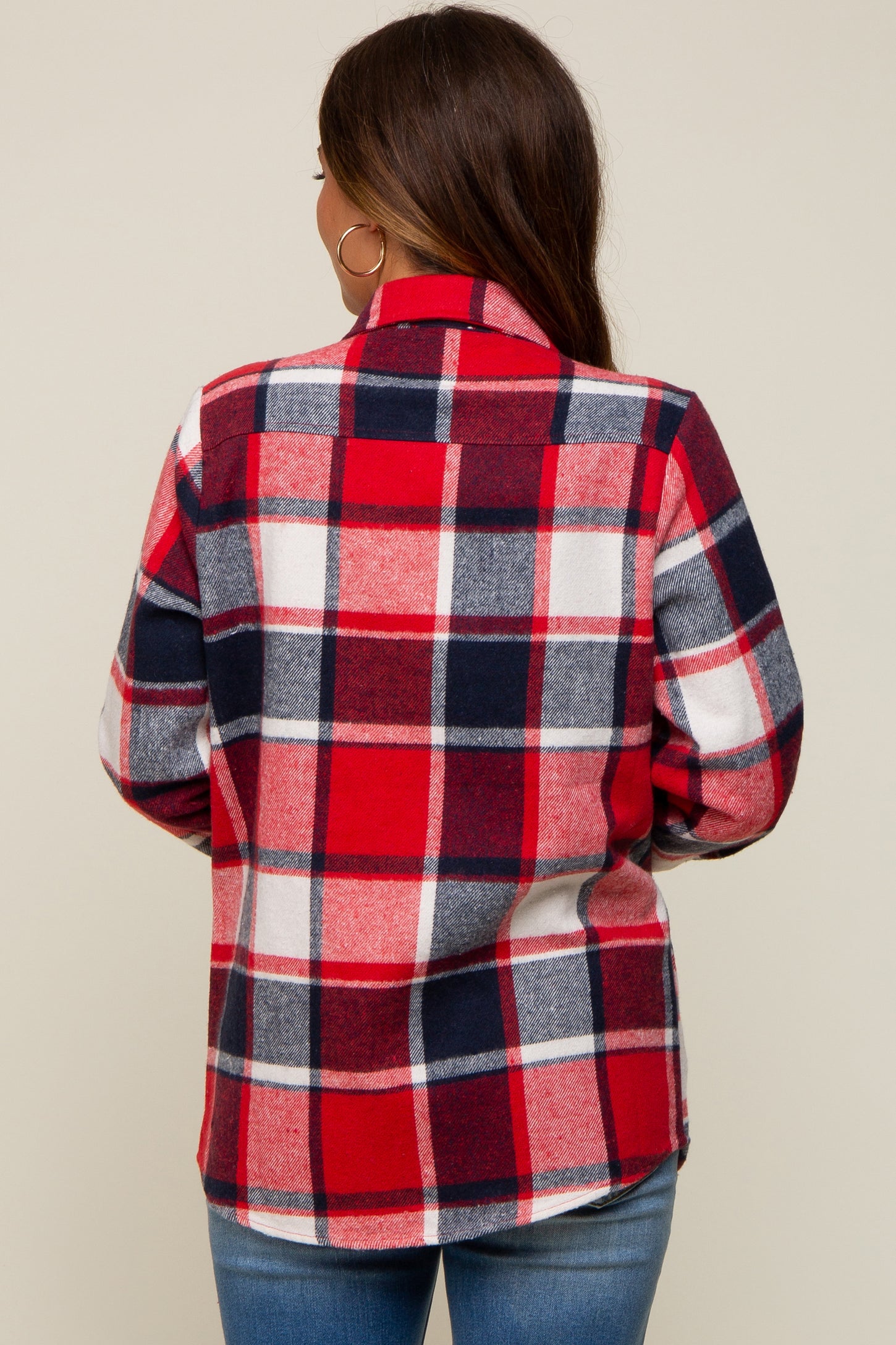 Red Plaid Maternity Shirt Jacket