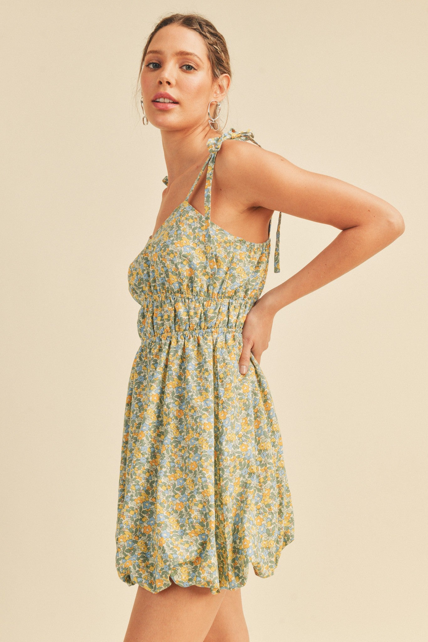 Dusty Blue Floral Bubble Hem Mini Dress Medium Dusty Blue Floral Bubble Hem Mini Dress Medium