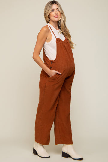 Rust Corduroy Wide Leg Maternity Overalls